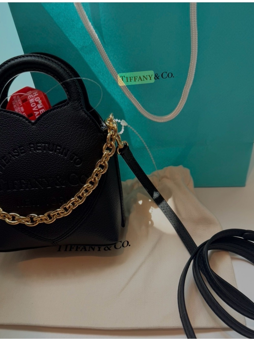 Tiffany & Co. Mini Return to Tiffany® Black Leather Crossbody Bag Gold Chain